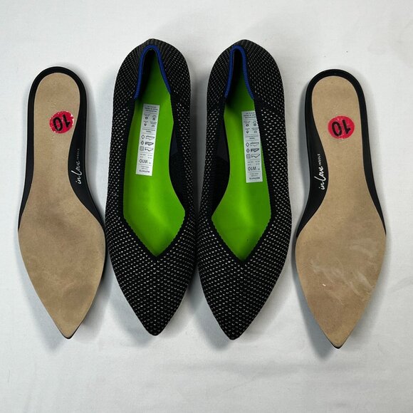 Rothys High Point Black Star Studded Woven Black Silver metallic Slip On 10 - Picture 13 of 15